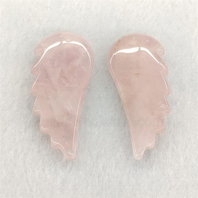 Natural Pink Rose Quartz Angel Wings Pendant