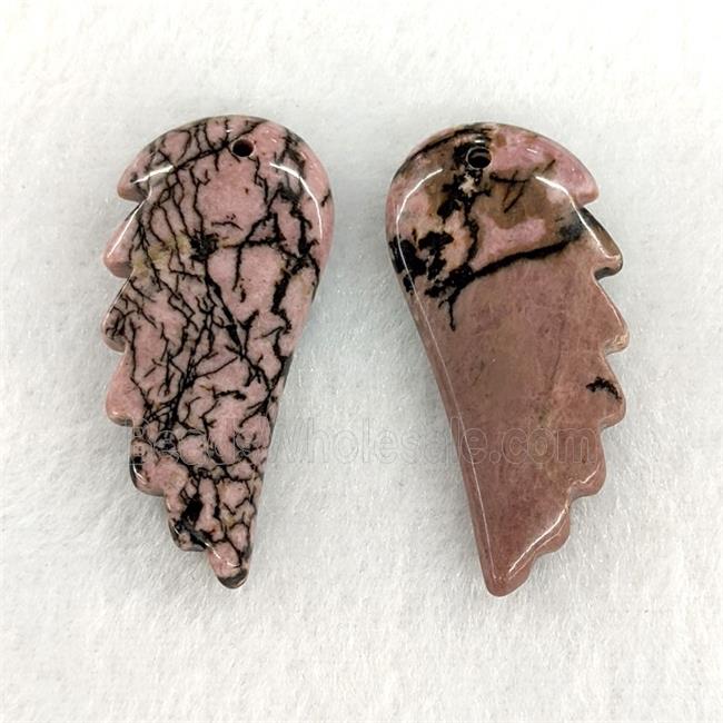 Natural Chinese Rhodonite Angel Wings Pendant Pink