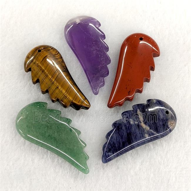 Natural Gemstone Angel Wings Pendant Mixed