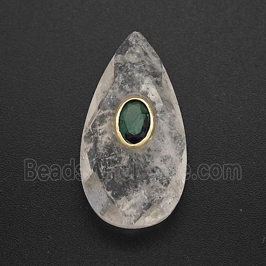 Clear Crystal Quartz Teardrop Pendant Pave Zirconia Faceted