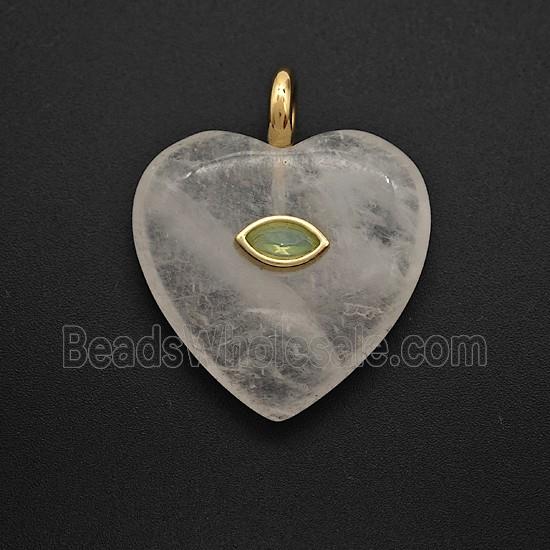 Clear Quartz Heart Pendant Pave Zirconia Eye