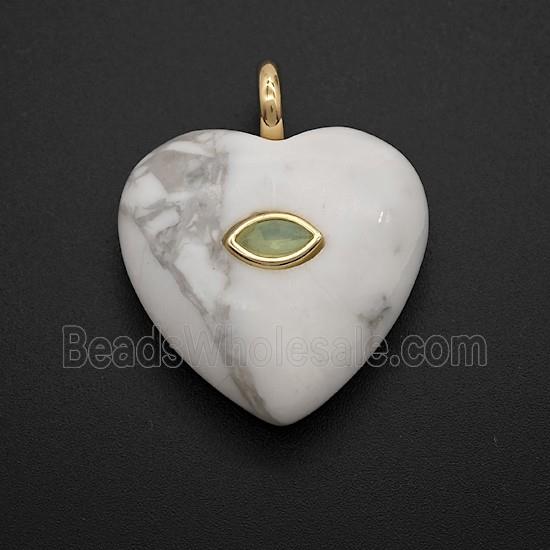 White Howlite Turquoise Heart Pendant Pave Zirconia Eye