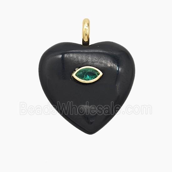 Black Obsidian Heart Pendant Pave Zirconia Eye