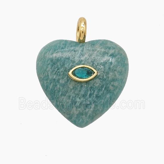 Green Amazonite Heart Pendant Pave Zirconia Eye
