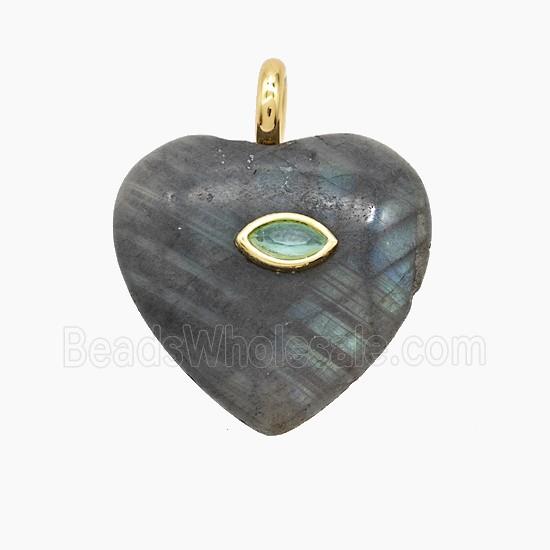 Labradorite Heart Pendant Pave Zirconia Eye
