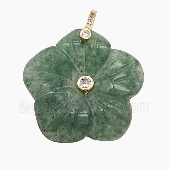 Natural Green Strawberry Quartz Flower Pendant Carved