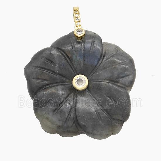 Natural Labradorite Flower Pendant Carved