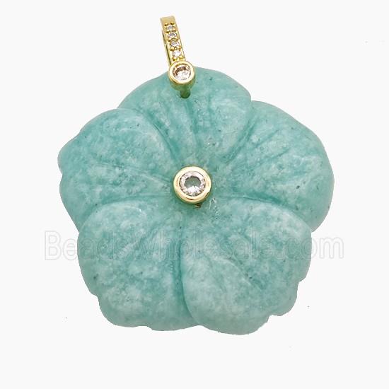 Natural Green Amazonite Flower Pendant Carved