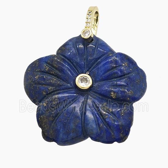 Natural Blue Lapis Lazuli Flower Pendant Carved