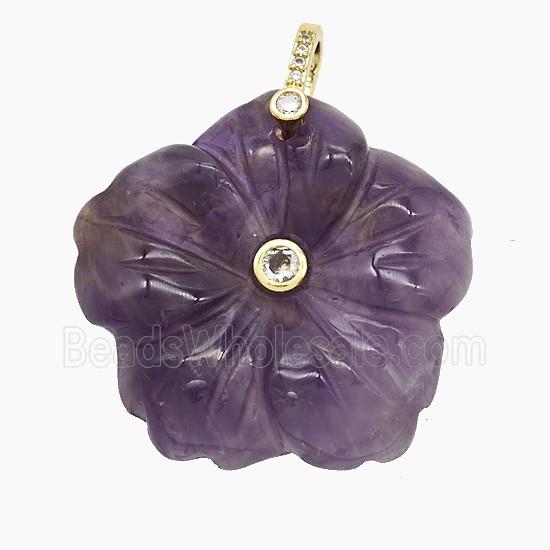 Natural Purple Amethyst Flower Pendant Carved