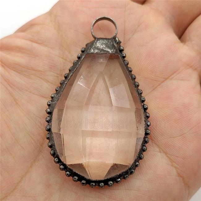 Clear Crystal Glass Teardrop Pendant Antique Black