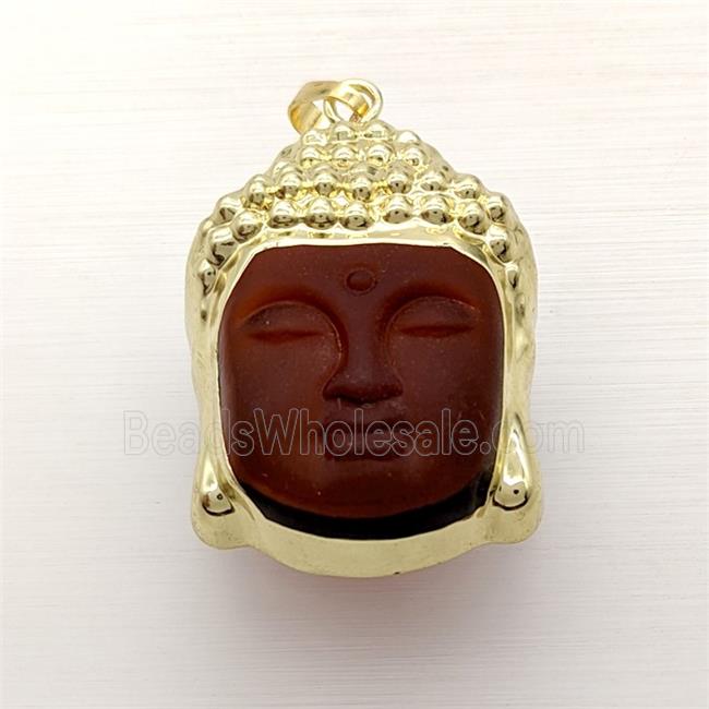 Amber Crystal Glass Buddha Pendant Gold Plated