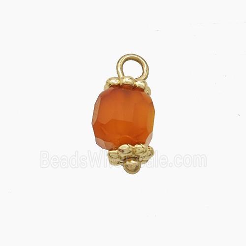 Red Dye Agate Cube Pendant Copper Gold Plated