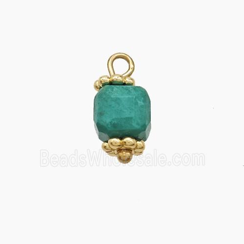 Green Amazonite Cube Pendant Copper Gold Plated