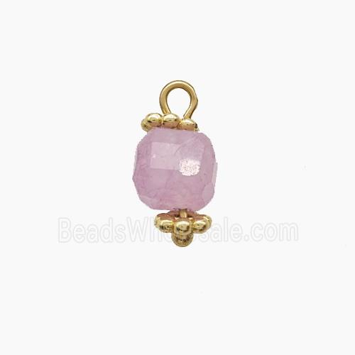 Lavender Dye Jade Cube Pendant Copper Gold Plated