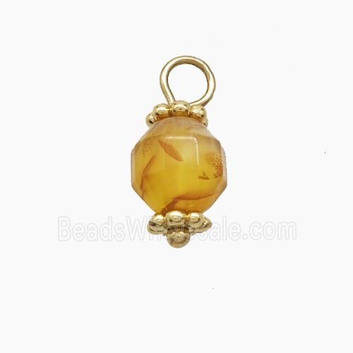 Yellow Dye Jade Prism Pendant Copper Gold Plated