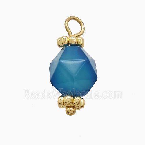 Blue Dye Agate Pendant Cut Round Copper Gold Plated
