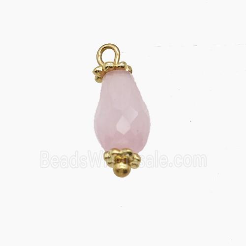 Pink Dye Jade Pendant Teardrop Copper Gold Plated