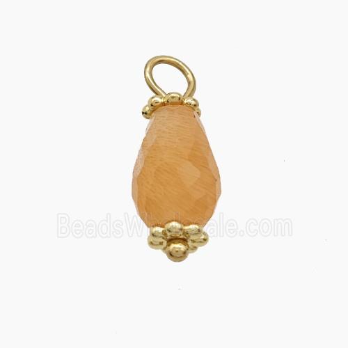 Orange Dye Jade Pendant Teardrop Copper Gold Plated