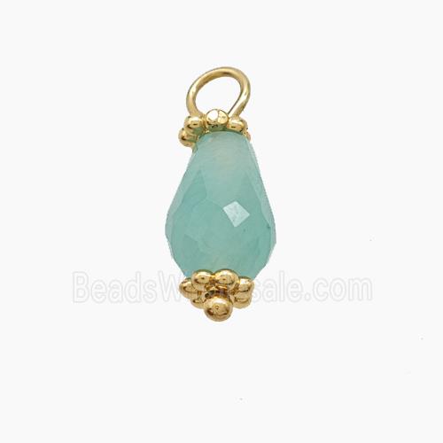 Green Dye Jade Pendant Teardrop Copper Gold Plated
