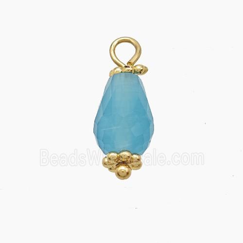 Blue Dye Jade Pendant Teardrop Copper Gold Plated