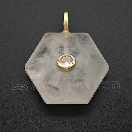 Clear Crystal Quartz Hexagon Pendant Pave Zirconia