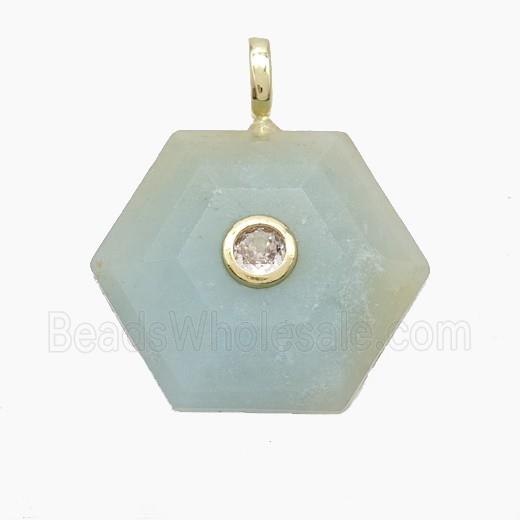 Chinese Amazonite Hexagon Pendant Pave Zirconia