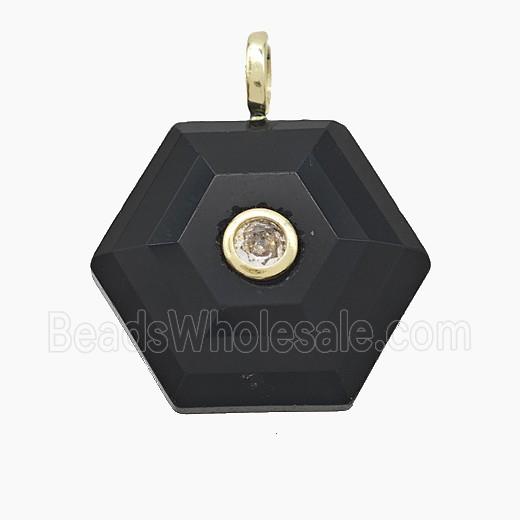 Black Obsidian Hexagon Pendant Pave Zirconia