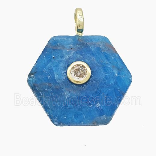 Blue Apatite Hexagon Pendant Pave Zirconia