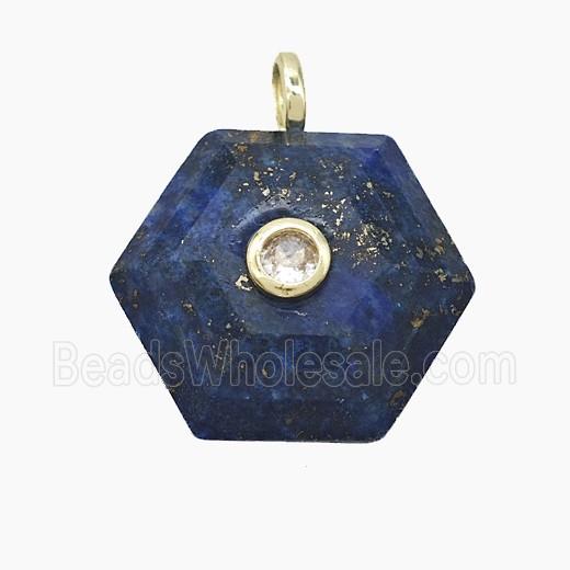 Blue Lapis Lazuli Hexagon Pendant Pave Zirconia