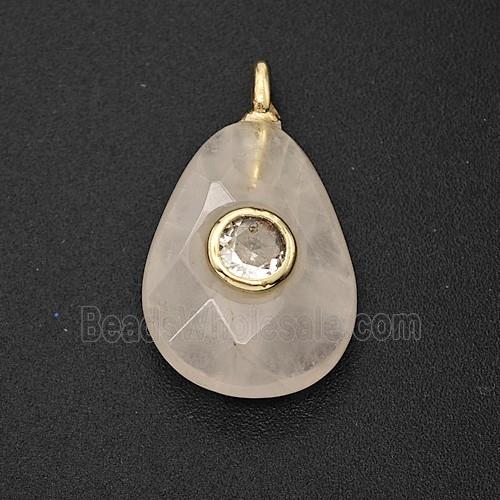 Clear Quartz Teardrop Pendant Pave Zirconia