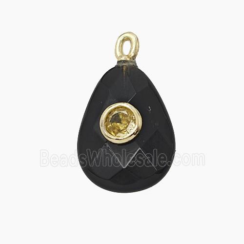 Black Obsidian Teardrop Pendant Pave Zirconia