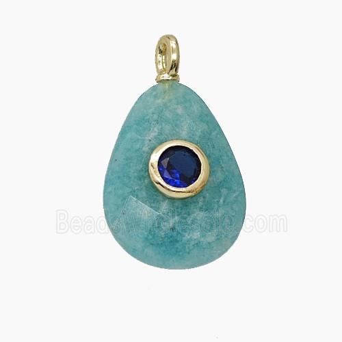 Green Amazonite Teardrop Pendant Pave Zirconia