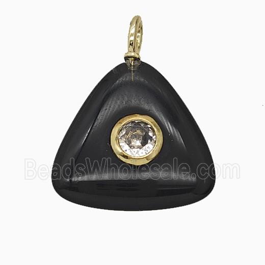 Natural Black Obsidian Triangle Pendant Pave Zirconia