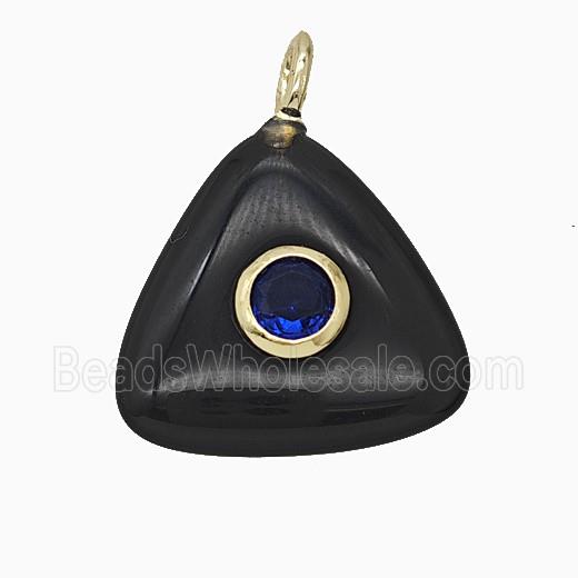 Natural Black Obsidian Triangle Pendant Pave Zirconia