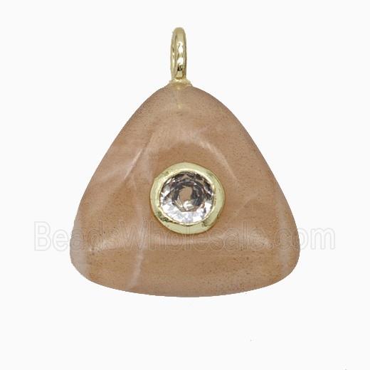 Natural Peach Sunstone Triangle Pendant Pave Zirconia