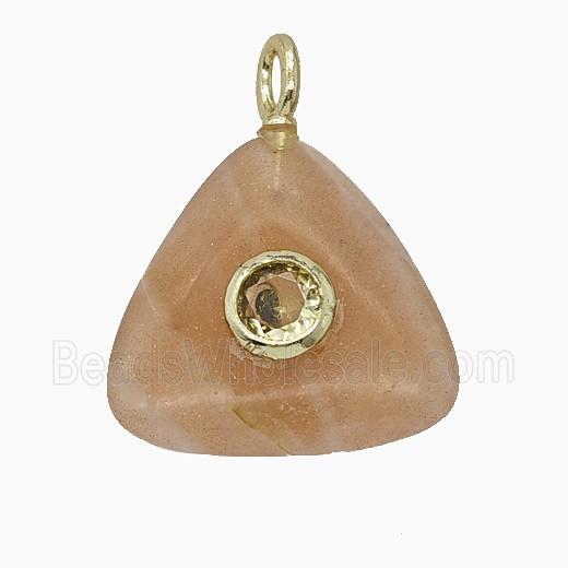 Natural Peach Sunstone Triangle Pendant Pave Zirconia