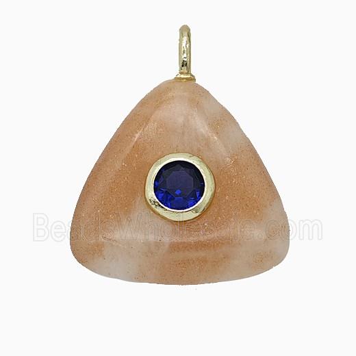 Natural Peach Sunstone Triangle Pendant Pave Zirconia