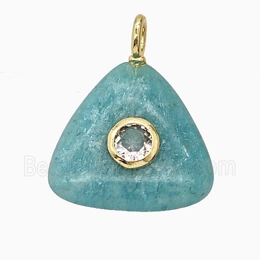 Natural Green Amazonite Triangle Pendant Pave Zirconia