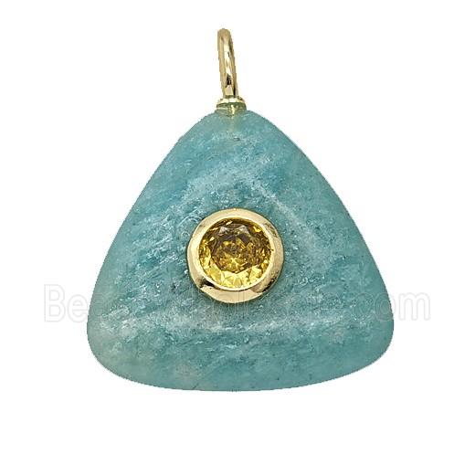 Natural Green Amazonite Triangle Pendant Pave Zirconia