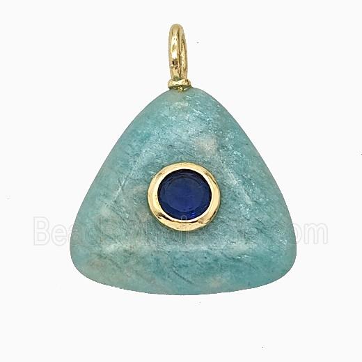 Natural Green Amazonite Triangle Pendant Pave Zirconia