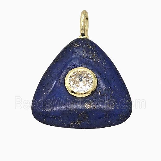 Natural Blue Lapis Lazuli Triangle Pendant Pave Zirconia
