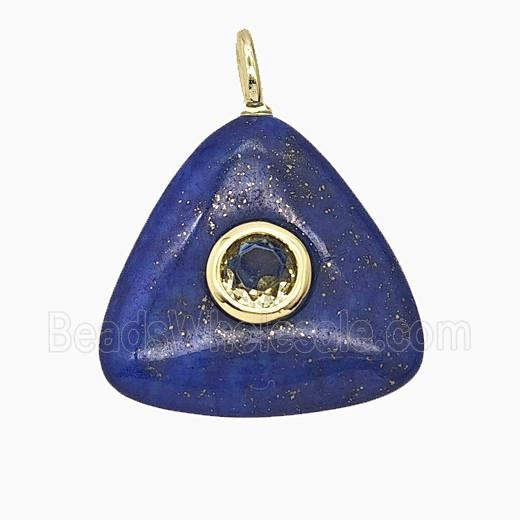 Natural Blue Lapis Lazuli Triangle Pendant Pave Zirconia