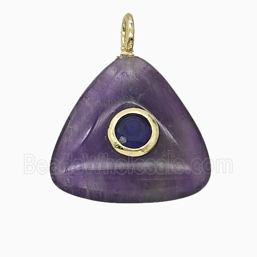 Natural Purple Amethyst Triangle Pendant Pave Zirconia