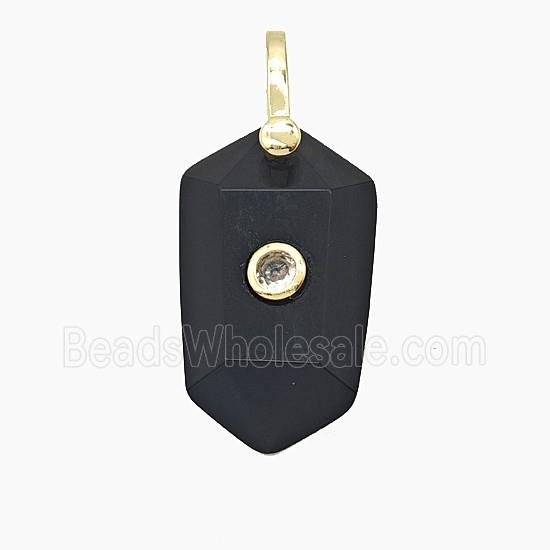 Natural Black Obsidian Prism Pendant Pave Zirconia