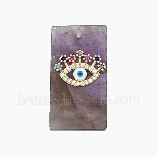 Natural Purple Amethyst Rectangle Pendant Pave Eye Zirconia