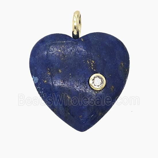 Natural Blue Lapis Lazuli Heart Pendant Pave Zirconia