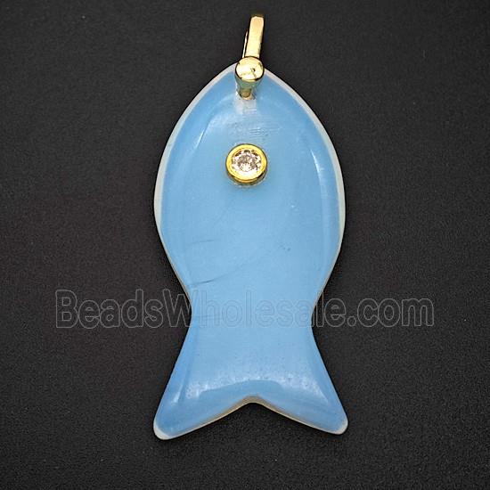 Opalite Fish Pendant Pave Zirconia