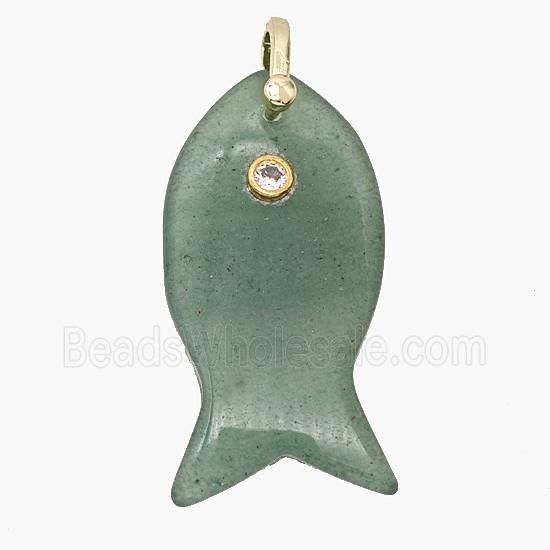 Natural Green Strawberry Quartz Fish Pendant Pave Zirconia