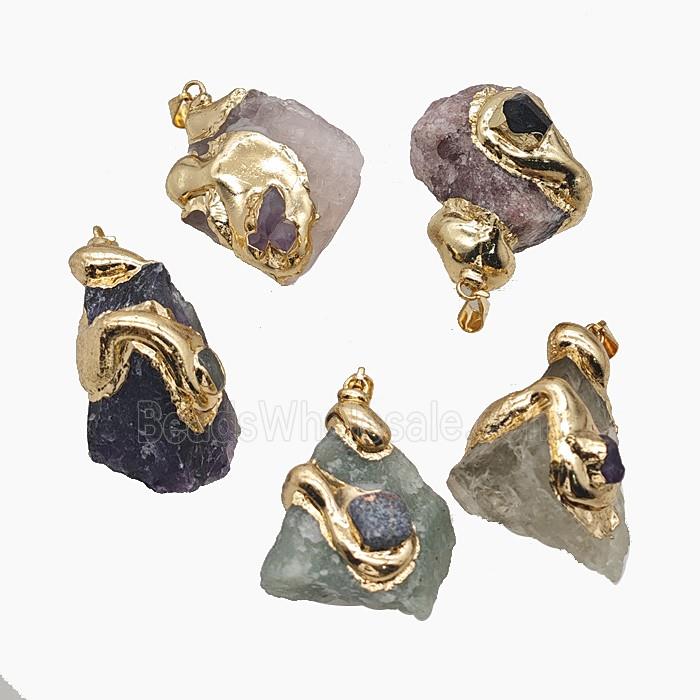 Natural Gemstone Nugget Pendant Freeform Gold Plated